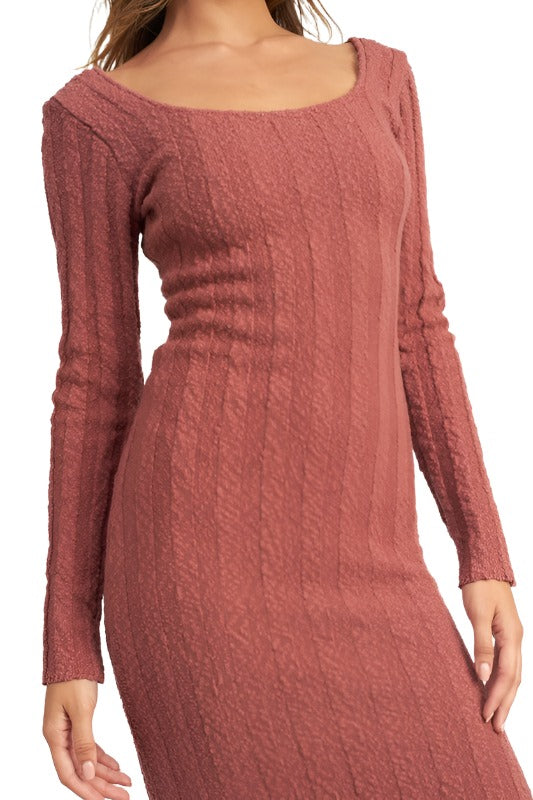 SQUARE NECK RIBBED MIDI DRESS