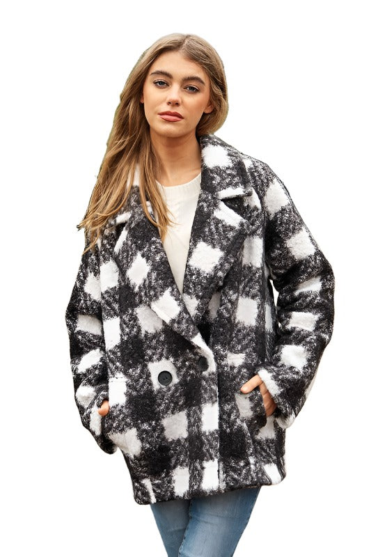 Fuzzy Boucle Textured Double Breasted Coat Jacket