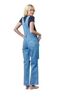 Pocket Patched Ripped Denim Overalls