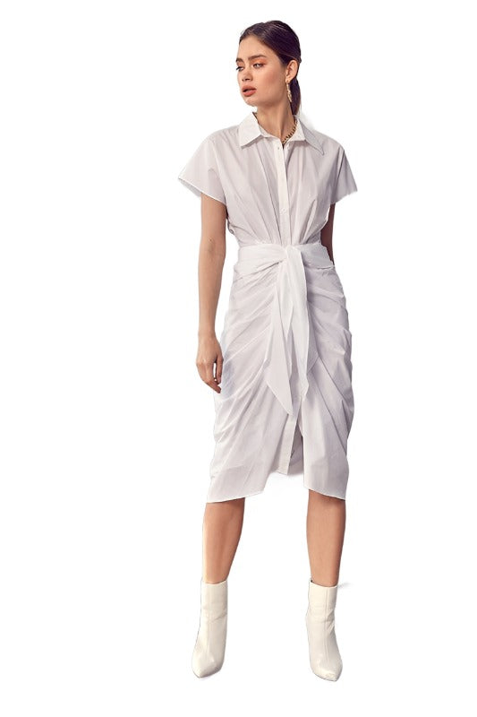 Collar Button Front Tie Dress - The Lelia