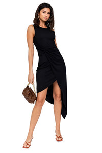 Sleeveless Twist Wrap Rib Midi Dress