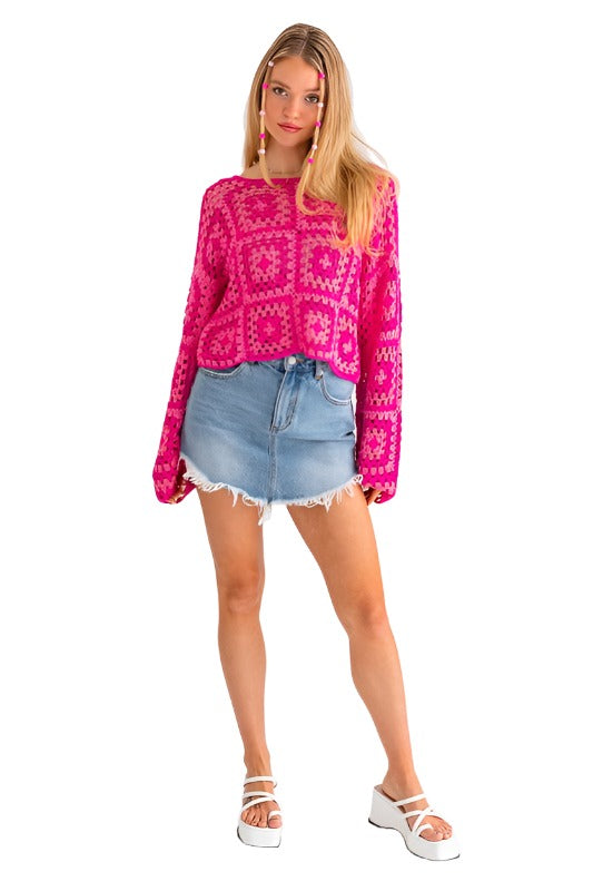 LONG SLEEVE CROCHET TOP