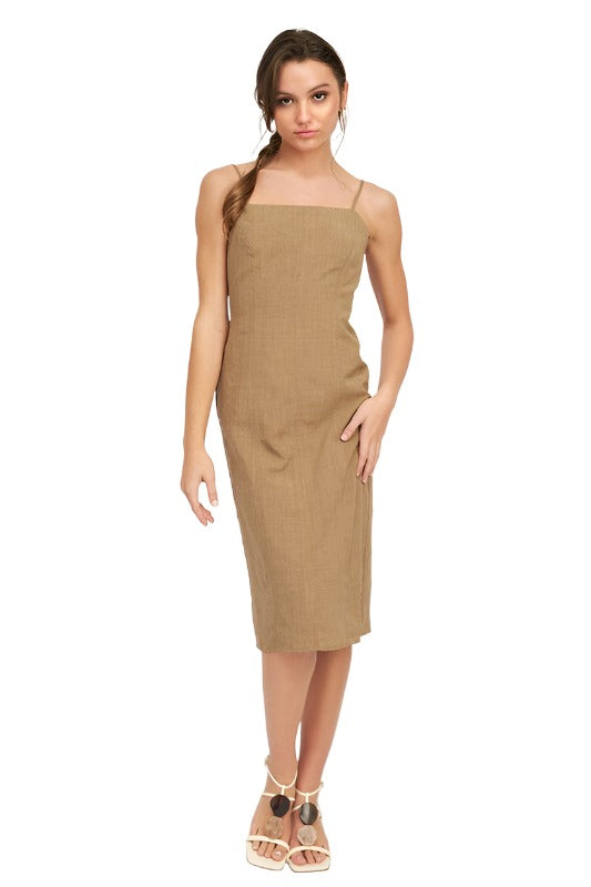 Spaghetti Strap Midi Dress With Slit