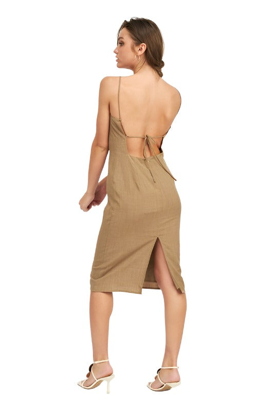 Spaghetti Strap Midi Dress With Slit