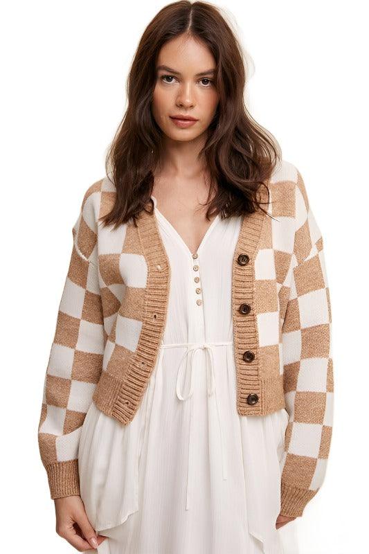 Bold Gingham Sweater Weaved Crop Cardigan - The Lelia