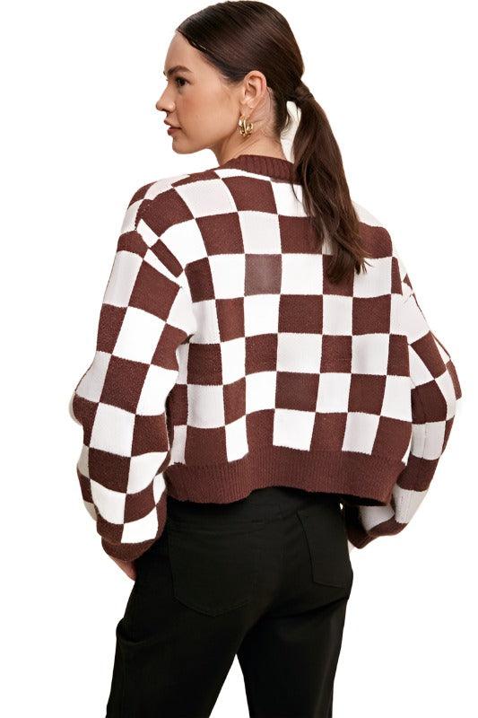 Bold Gingham Sweater Weaved Crop Cardigan - The Lelia