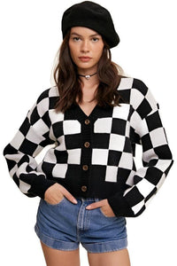 Bold Gingham Sweater Weaved Crop Cardigan - The Lelia