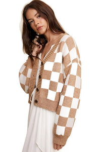 Bold Gingham Sweater Weaved Crop Cardigan - The Lelia