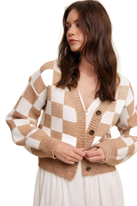 Bold Gingham Sweater Weaved Crop Cardigan - The Lelia