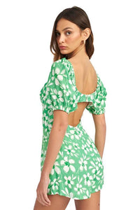Bubble Sleeve Floral Romper With Cut Out - The Lelia