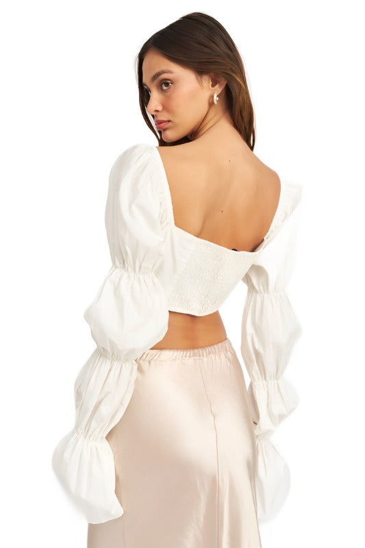 Cropped Top With Long Bubble Sleeve - The Lelia