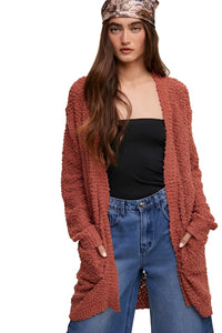 Popcorn Open Knit Cardigan Sweater