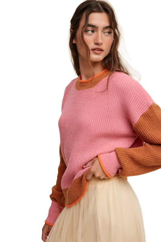 Color Block Ribbed Knit Sweater - The Lelia