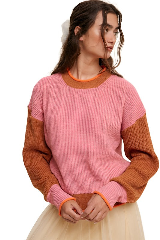 Color Block Ribbed Knit Sweater - The Lelia