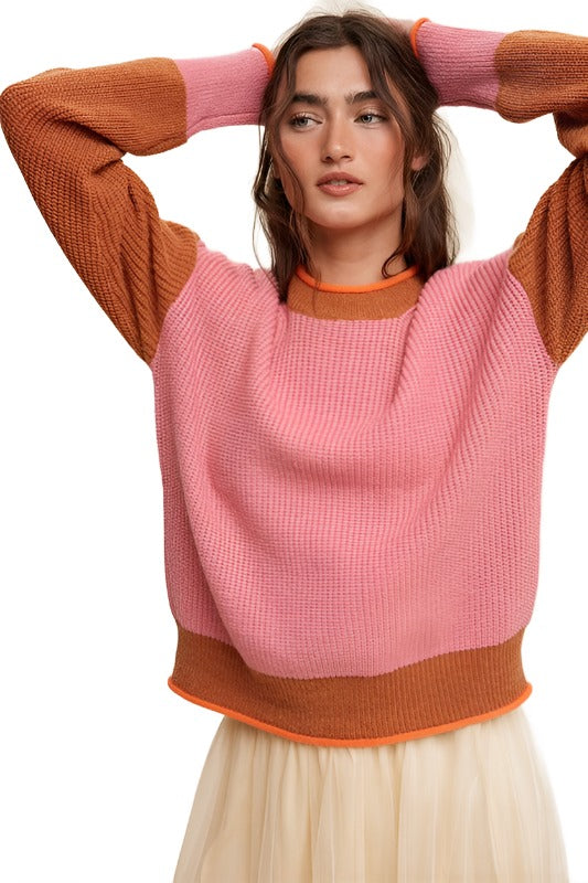 Color Block Ribbed Knit Sweater - The Lelia