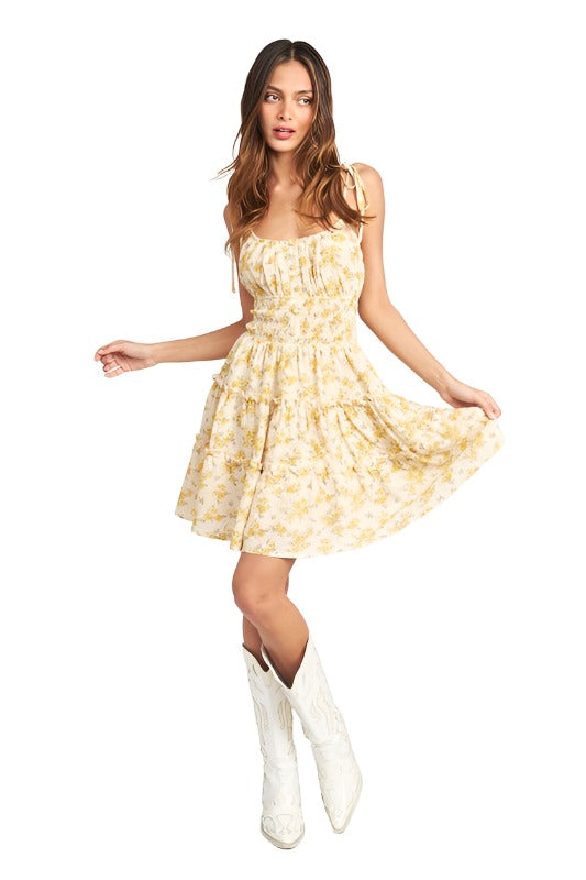 Spaghetti Strap Mini Dress W Smocked Waist