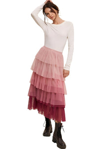 Gradient Style Tiered Mesh Maxi Skirt