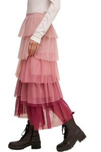 Gradient Style Tiered Mesh Maxi Skirt