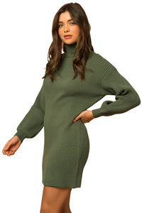 Turtle Neck Balloon Sleeve Sweater Dress