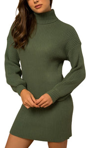 Turtle Neck Balloon Sleeve Sweater Dress