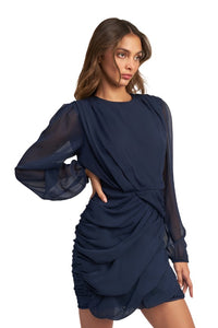 LONG SLEEVE RUCHED MINI DRESS