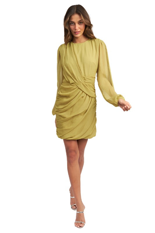 LONG SLEEVE RUCHED MINI DRESS