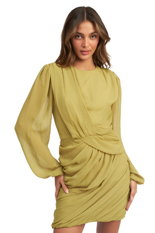 LONG SLEEVE RUCHED MINI DRESS