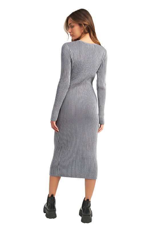 V NECK MIDI DRESS WITH TWO WAY ZIPPER