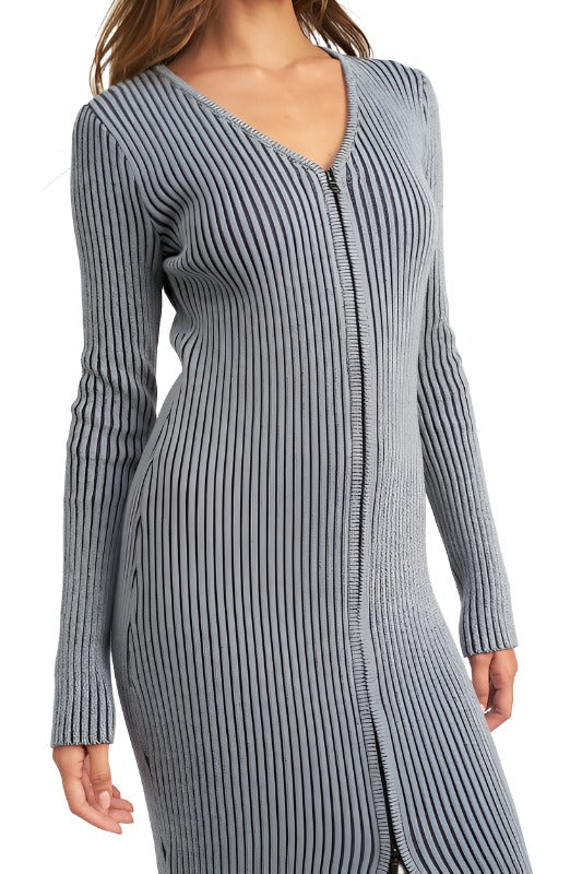 V NECK MIDI DRESS WITH TWO WAY ZIPPER