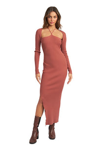 HALTER NECK MAXI DRESS WITH SLIT