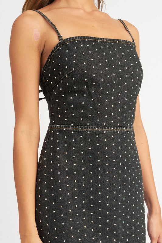 CINCHED WAIST RHINESTONE MINI DRESS - The Lelia