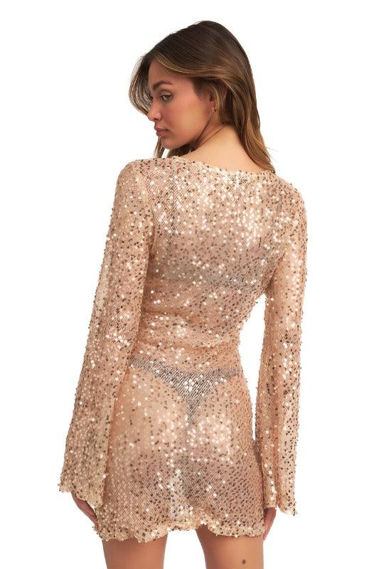 BELL SLEEVE SEQUINS MINI DRESS - The Lelia