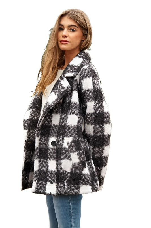 Fuzzy Boucle Textured Double Breasted Coat Jacket