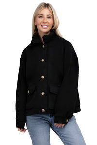 Cozy Sherpa Button-Front Jacket - The Lelia