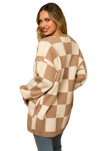 Checker Graphic Sweater Cardigan - The Lelia