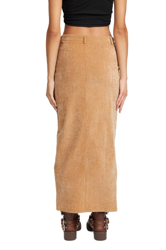 CORDUROY MID SKIRT WITH FRONT SLIT - The Lelia