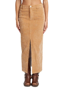 CORDUROY MID SKIRT WITH FRONT SLIT - The Lelia