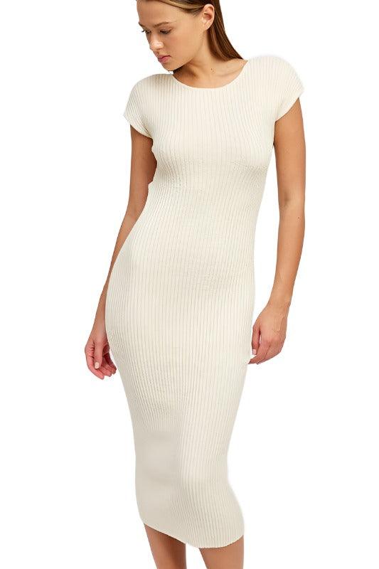 CAP SLEEVE BODYCON DRESS WITH OPEN BACK - The Lelia