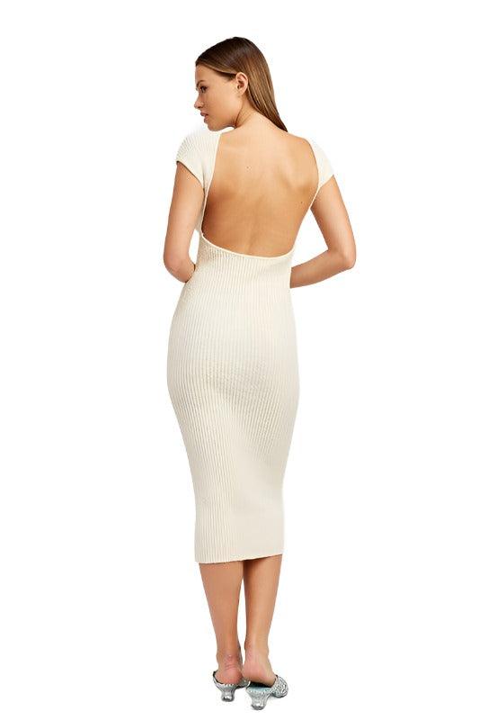 CAP SLEEVE BODYCON DRESS WITH OPEN BACK - The Lelia