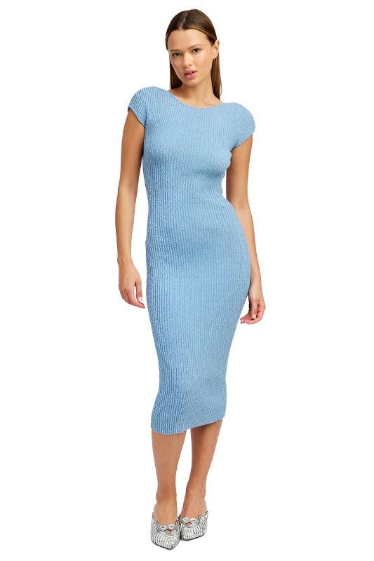 CAP SLEEVE BODYCON DRESS WITH OPEN BACK - The Lelia
