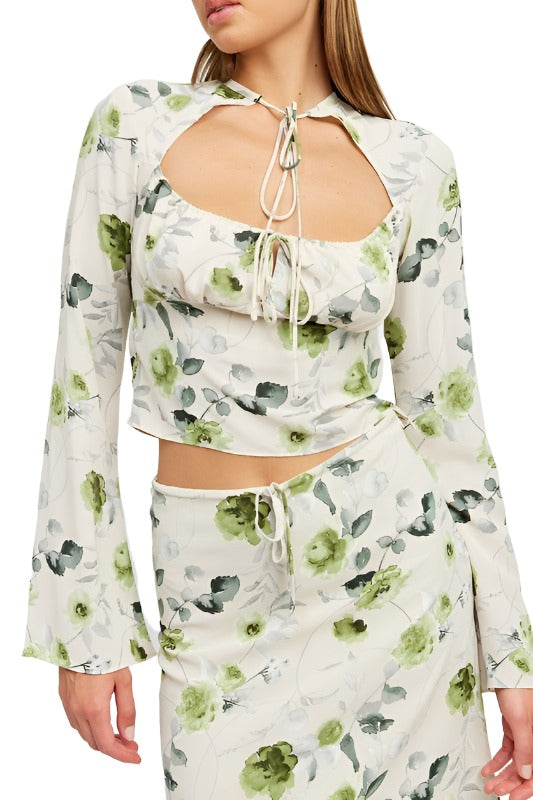 FLORAL BLOUSE WITH NECK TIE