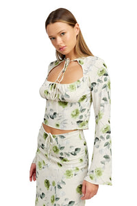 FLORAL BLOUSE WITH NECK TIE