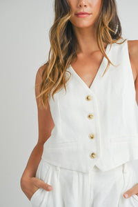 LINEN MIX BUTTON DOWN VEST AND SHORTS SET