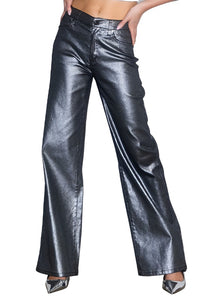 Metallic High Rise Wide Jeans