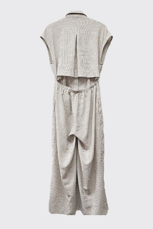 Striped Linen Cut Out Back Jumpsuit