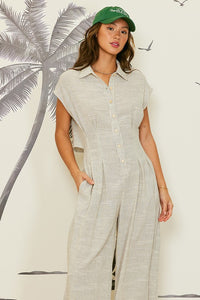 Striped Linen Cut Out Back Jumpsuit