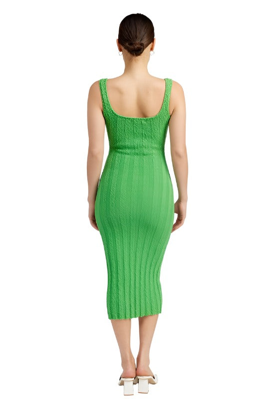 SCOOP NECK RIBBED MIDI DRESS