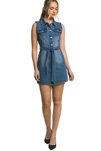 Denim Strapless Dress with Waist Tie