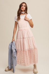 Laced and Tiered Romantic Overall Maxi Dress