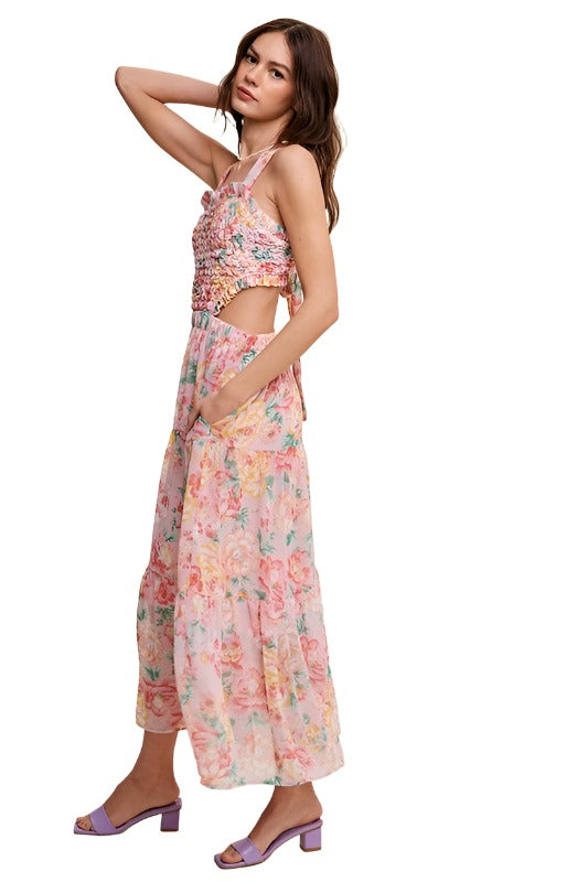 Floral Bubble Textured Two-Piece Style Maxi Dress